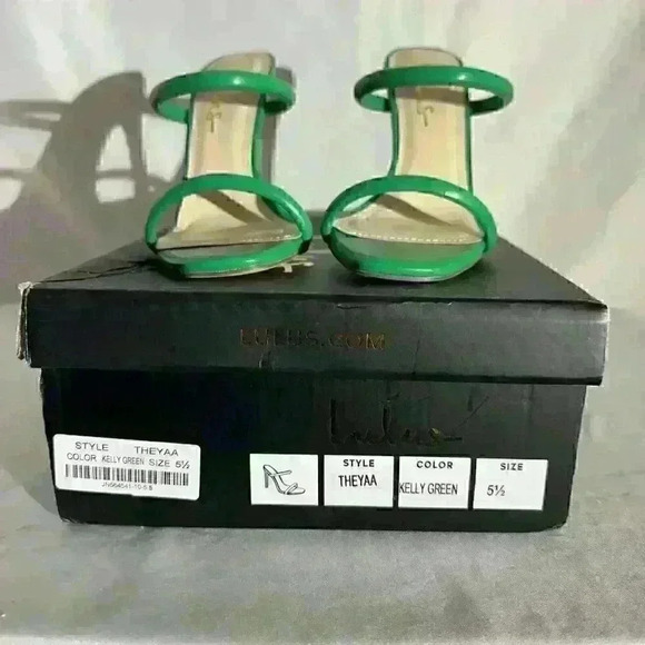 Lulus Theyaa Kelly Green Square Toe High Heel Sandals - Picture 4 of 8
